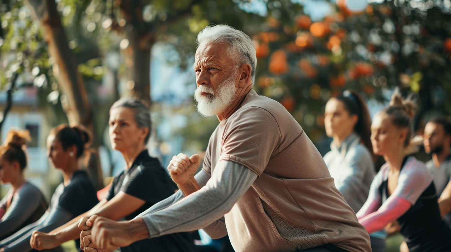 Активні люди різного віку на тренуванні